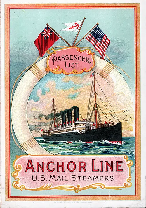 Front Cover, Cabin Class Passenger List from the SS Anchoria of the Anchor Line dated 4 June 1903.