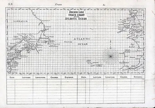 Back Cover, Track Chart from Cabin Class Passenger List of the SS Anchoria dated 4 June 1903.