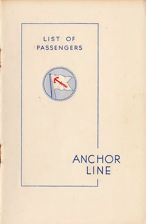 Front Cover, SS Caledonia Passenger List - 18 September 1936