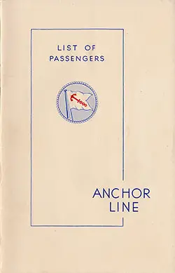 Front Cover, 1938-08-26 SS Caledonia Passenger List