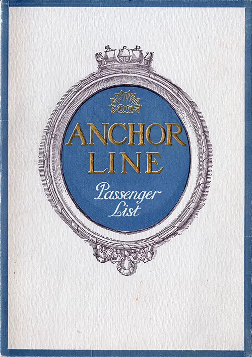 19 August 1926 Passenger List, TSS California, Anchor Line