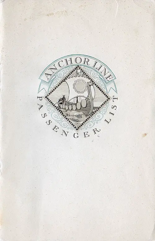 Front Cover - 14 September 1929 Passenger List, TSS California, Anchor Line