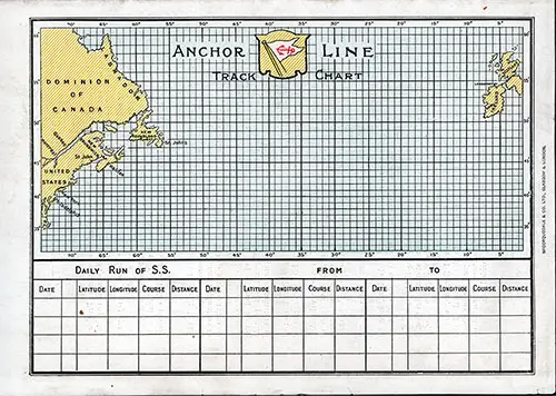 Track Chart and Memorandum of Log (Unused), SS Cameronia Saloon Passenger List, 6 September 1913.