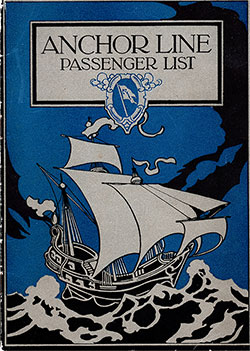 Front Cover, Anchor Line SS City Of London Cabin Passenger List - 19 August 1922.
