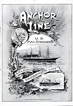 Front Cover for a Saloon Passenger List for the SS City of Rome of the Anchor Line, Departing Thursday, 20 August 1896 from Glasgow to New York via Moville