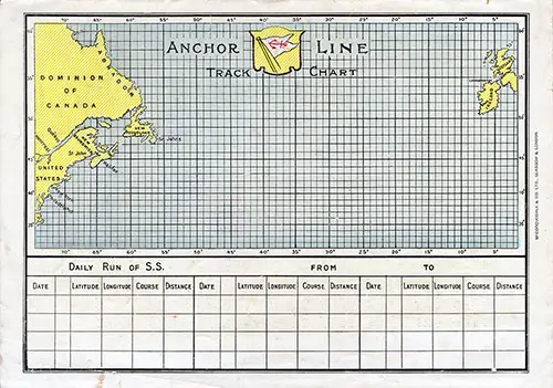 Track Chart and Memorandum of Log (Unused), SS Columbia Passenger List, 17 August 1912.