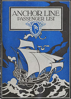 Front Cover - 23 August 1923 Passenger List, TSS Columbia, Anchor Line