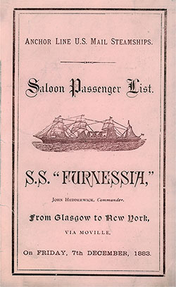 Passenger Manifest, Anchor Line, Saloon Passengers, Furnessia, 1883