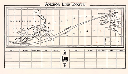Anchor Line Route Map and Abstract of Log (Unused). SS Furnessia Passenger List, 18 June 1910.