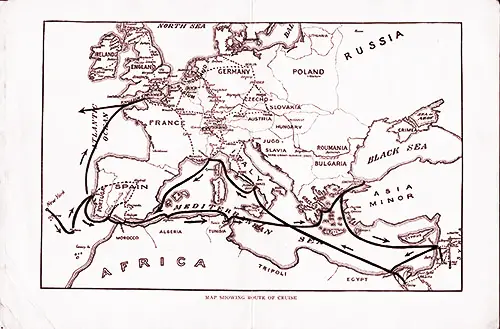 Route Map of Cruise Voyage - SS Transylvania 1926