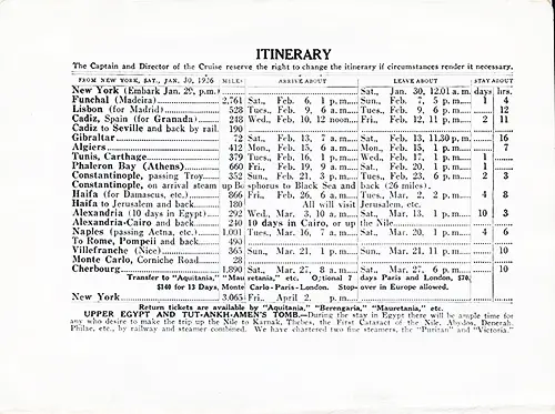 Cruise Itinerary 1926