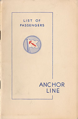 Front Cover - 11 September 1936 Passenger List, SS Transylvania, Anchor Line