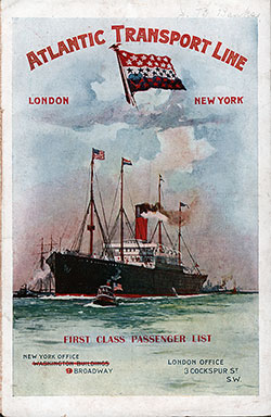 Front Cover, Passenger Manifest, SS Minneapolis, Atlantic Transport Line, August 1904