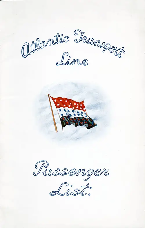 Front Cover, Saloon Passenger List for the SS Minnesota, 4 August 1928 of the Atlantic Transport Line.