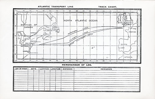 Track Chart and Memorandum of Log. Published as a Part of the SS Minnesota Tourist Passenger List for the 4 August 1928 Voyage.