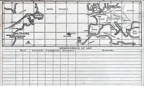 Track Chart Included in the 17 March 1934 SS City of Hamburg Passenger List.