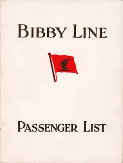 GGA Image ID # 1710cec2ce Front Cover of a Cabin Class Passenger List from the SS Yorkshire of the Bibby Line, Departing 31 January 1936 from Liverpool to Rangoon via Gibraltar, Marseilles, Port Said, Port Sudan, and Colombo
