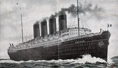 Illustration of the SS France of the CGT French Line. Included in the 23 July 1917 Passenger List of the SS Chicago.