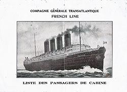 Front Cover, 15 April 1919 Passenger List, SS Chicago, CGT French Line