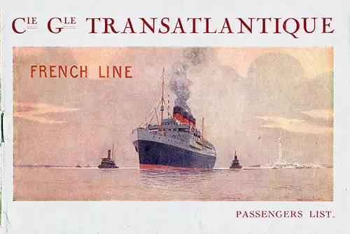 Front Cover, Passenger List, CGT French Line, SS France, 3 October 1921