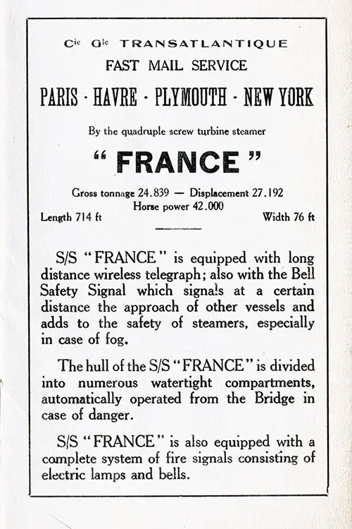 The S/S France of the CGT French Line, 1924.