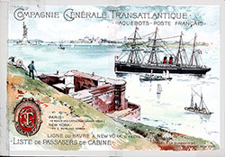 Front Cover, CGT French Line SS La Bretagne Cabin Class Passenger List - 18 October 1890.