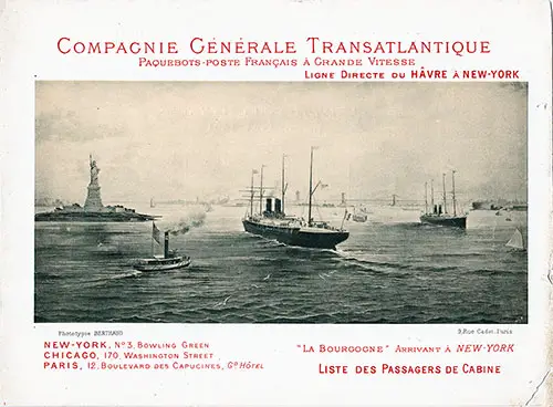Passenger List, CGT French Line, La Gascogne, Cabin Passengers 1891