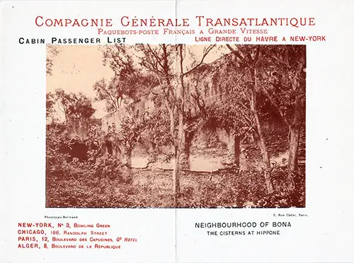 Passenger Manifest, CGT-French Line SS La Gascogne, Nov 1892