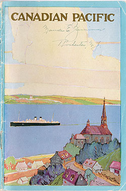 Front Cover of Cabin Passenger List from the SS Corsican of the Canadian Pacific Line. The Ship Departed Saturday, 24 June 1922 from Montréal to Glasgow.