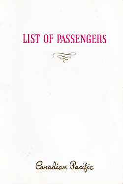 Front Cover, SS Duchess of Bedford Cabin and Tourist Passenger List - 19 August 1938.