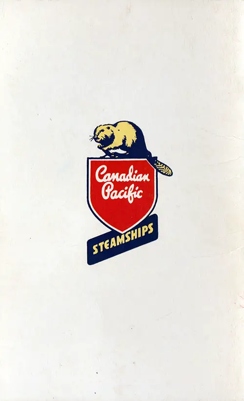 Back Cover, Canadian Pacific (CPOS) SS Empress of Canada First Class - Tourist Passenger List - 21 August 1951.