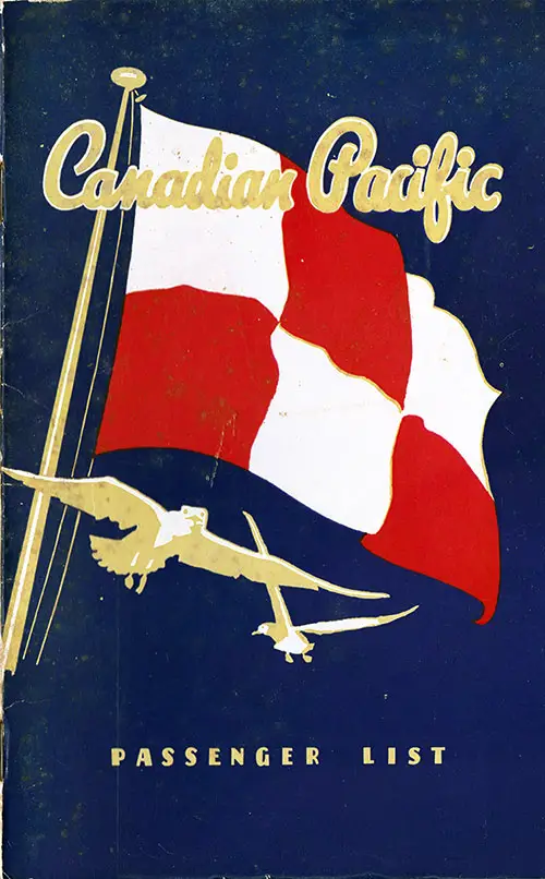Front Cover, Canadian Pacific (CPOS) SS Empress of Canada First Class Passenger List - 21 August 1951.