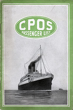 Front Cover, SS Empress of France Passenger List 28 July 1920