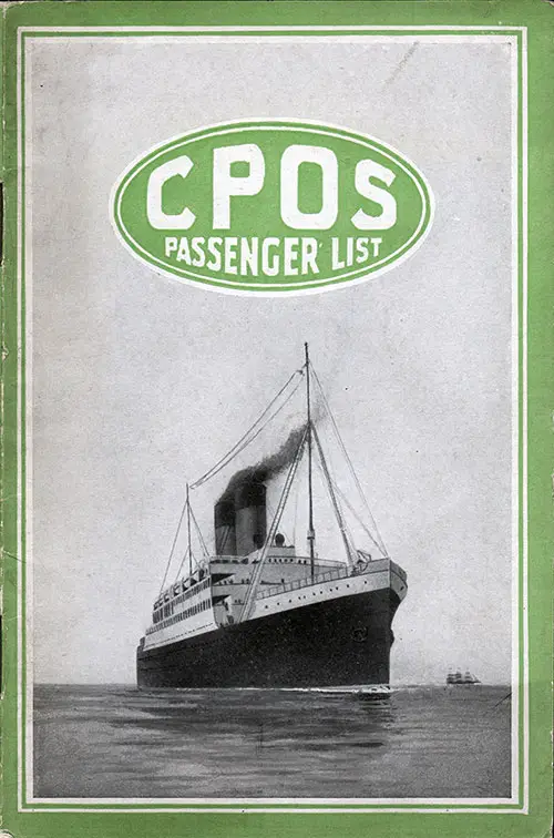 Front Cover, SS Empress of France Passenger List 28 July 1920