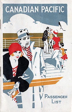 Front Cover, SS Empress of Scotland Passenger List - 20 July 1929