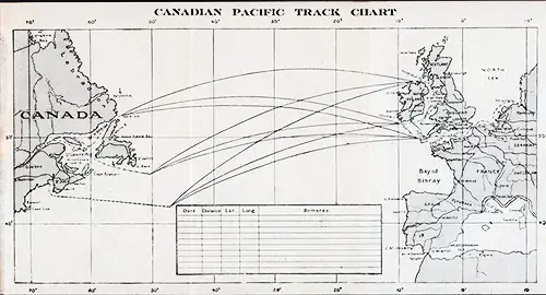 Canadian Pacific Track Chart Showing Routes for Transatlantic Voyages Between Canada and Europe.