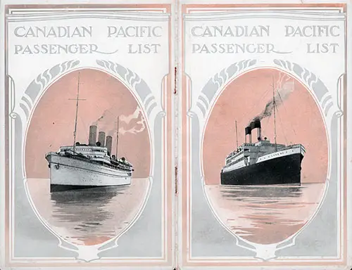 Front and Back Covers for the 6 September 1921 Cabin Passenger List of the SS Metagama.