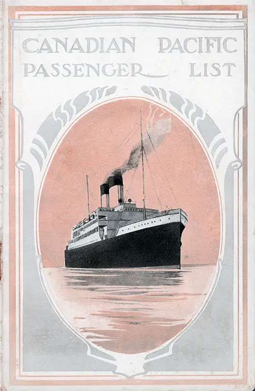 Front Cover - 6 September 1921 Passenger List, SS Metagama, Canadian Pacific (CPOS)