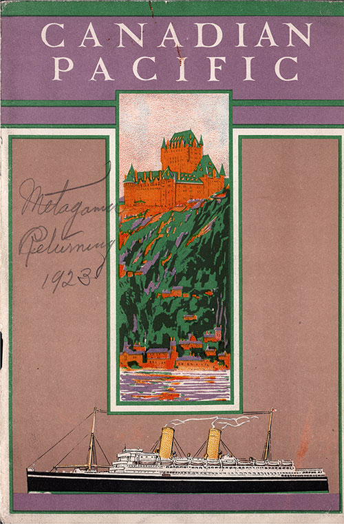 Front Cover - 17 August 1923 Passenger List, SS Metagama, Canadian Pacific (CPOS)