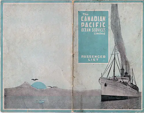 Cover, RMS Pretorian Passenger List - 16 August 1919