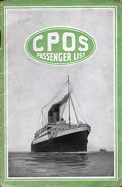 Front Cover, SS Victorian Passenger List for 8 May 1920.