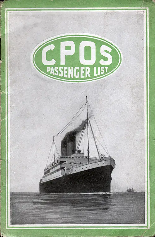 Front Cover, SS Victorian Passenger List - 8 May 1920