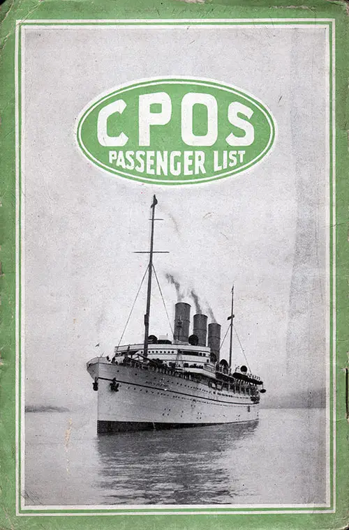 Back Cover, Second Class Passenger List of the SS Victorian of the Canadian Pacific Line for 8 May 1920.