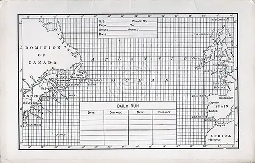 Unused Track Chart Included in the 18 April 1913 Second Saloon Passenger List for the SS Empress of Britain.