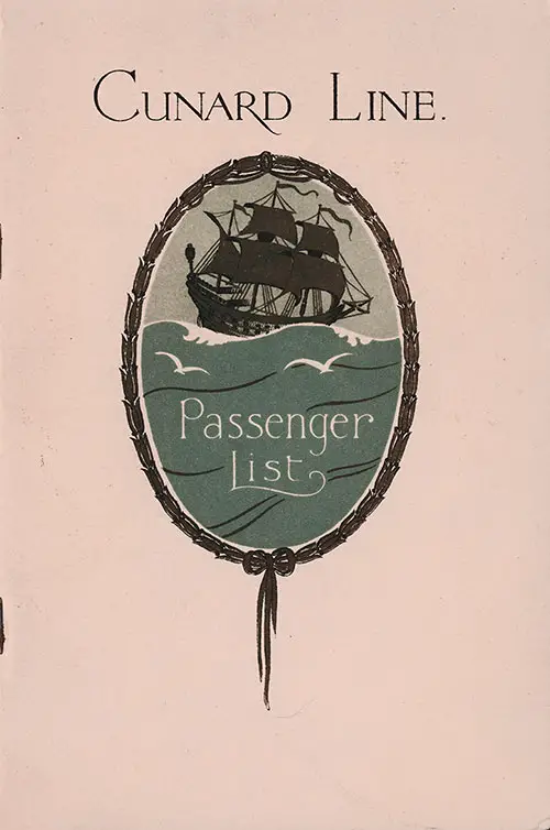 Front Cover of a Tourist Third Cabin Passenger List from the RMS Andania of the Cunard Line, Departing Friday, 17 August 1928 from Liverpool to Québec and Montréal via Greenock and Belfast