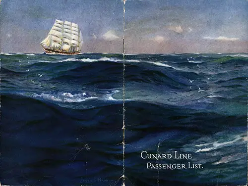 Cover, Cunard Line RMS Aquitania Cabin Class Passenger List - 12 August 1922.