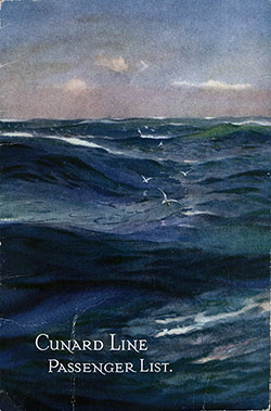 Cover, Cunard Line RMS Aquitania Cabin Class Passenger List - 12 August 1922.