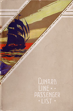 Front Cover, Cunard RMS Aquitania Saloon Passenger List - 26 July 1924.
