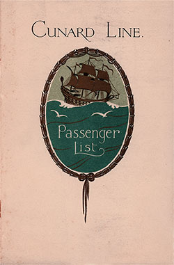 Front Cover, Cunard Line RMS Aquitania Tourist Third Cabin Passenger List - 31 August 1929.