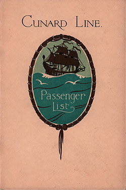 Front Cover, Cunard Line RMS Aquitania Tourist Third Cabin Passenger List - 29 January 1930.